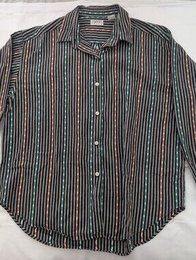 Vintage Esprit Black Striped Button-Down Shirt with Teal & Orange Stripes